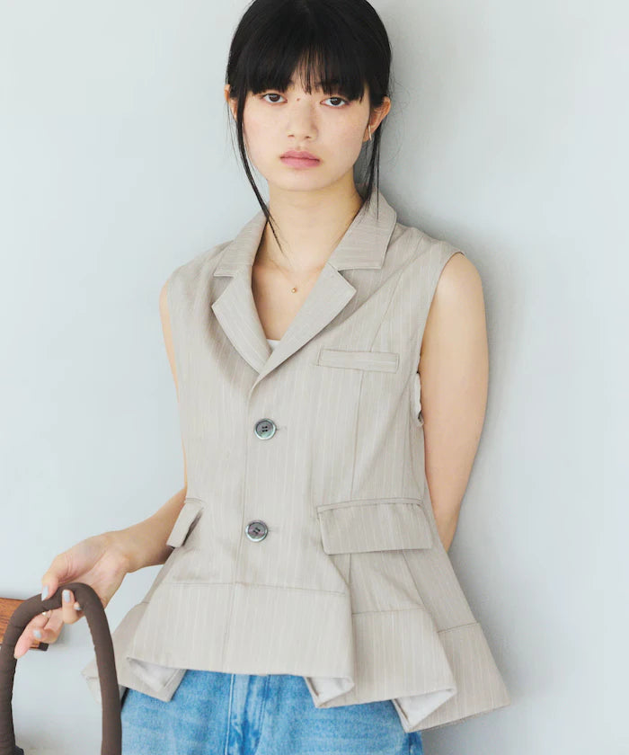 Pinstripe Flare Hem Short Vest