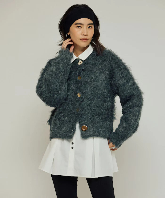 Variation Button Shaggy Knit Cardigan