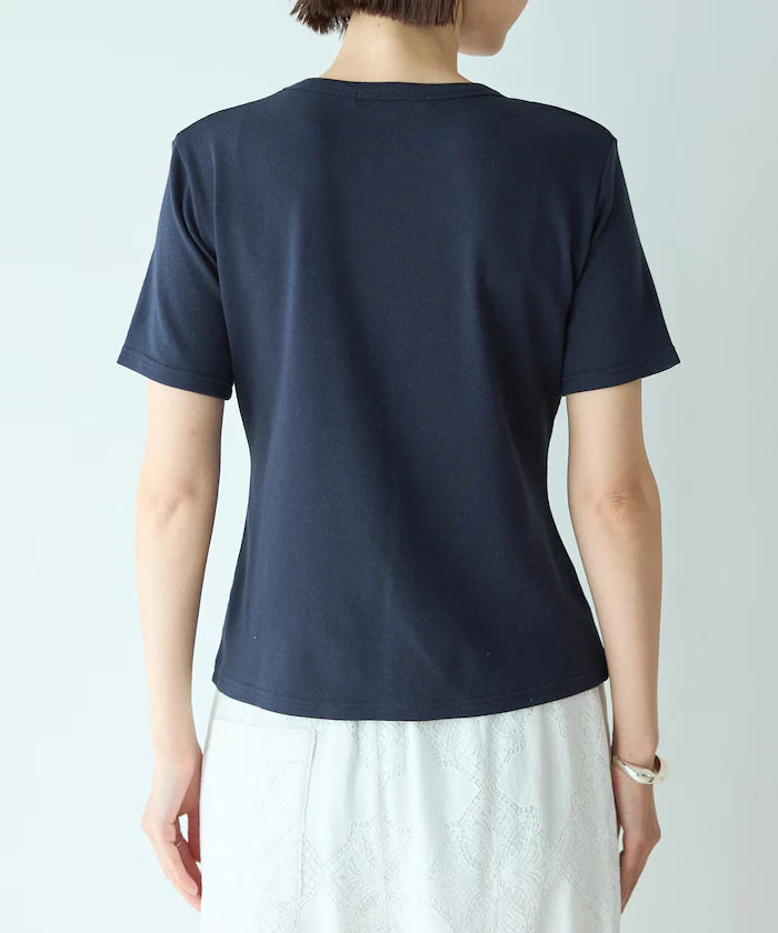 Shell Button Flower Motif Cotton Modal T-Shirt