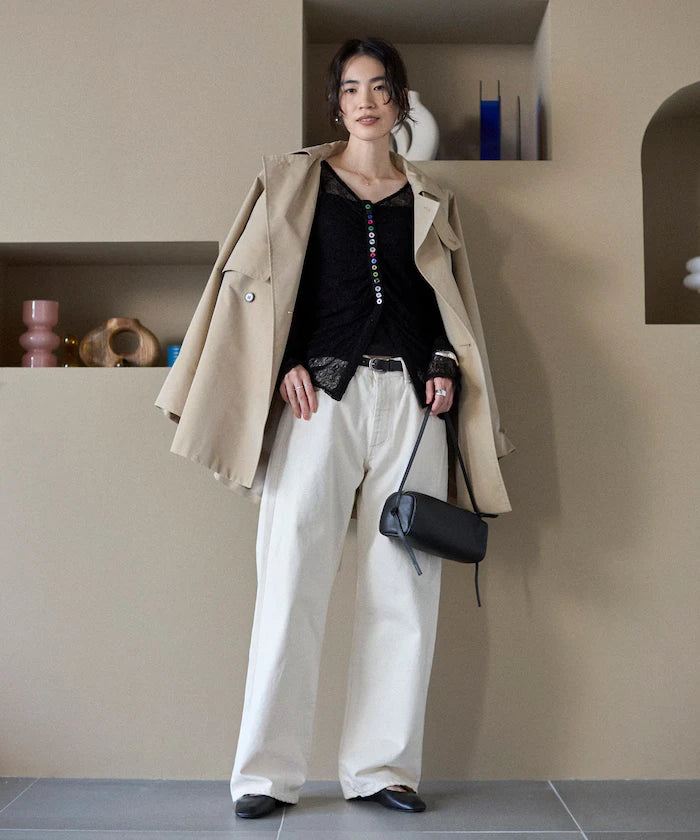 Many Button Lace Shirring Cardigan