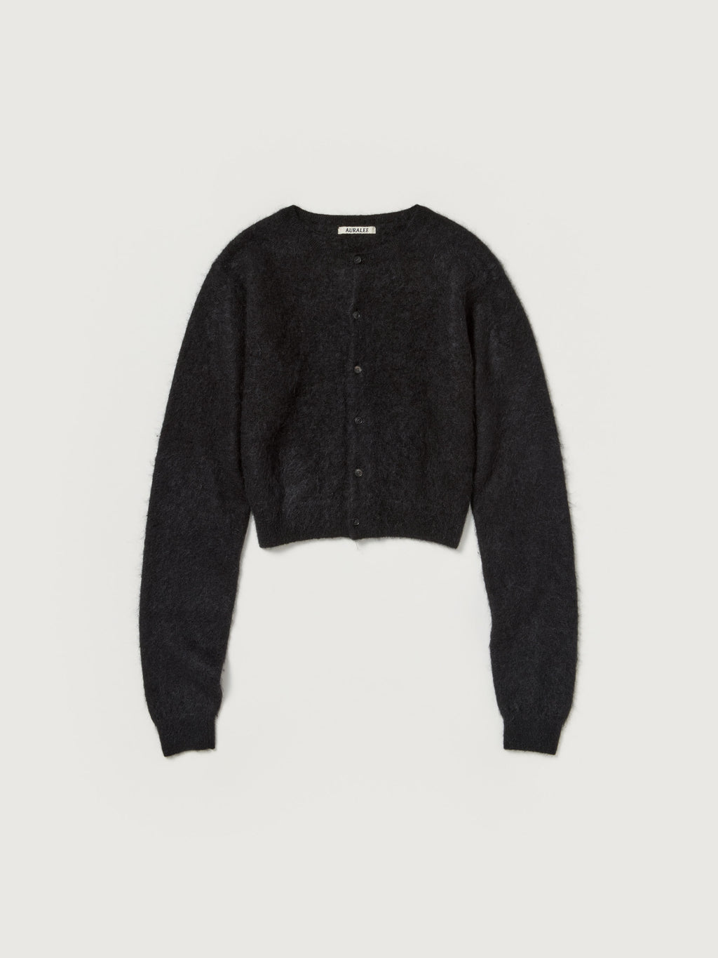 GARMENT-DYED BABY ALPACA FUR KNIT CREW-NECK CARDIGAN