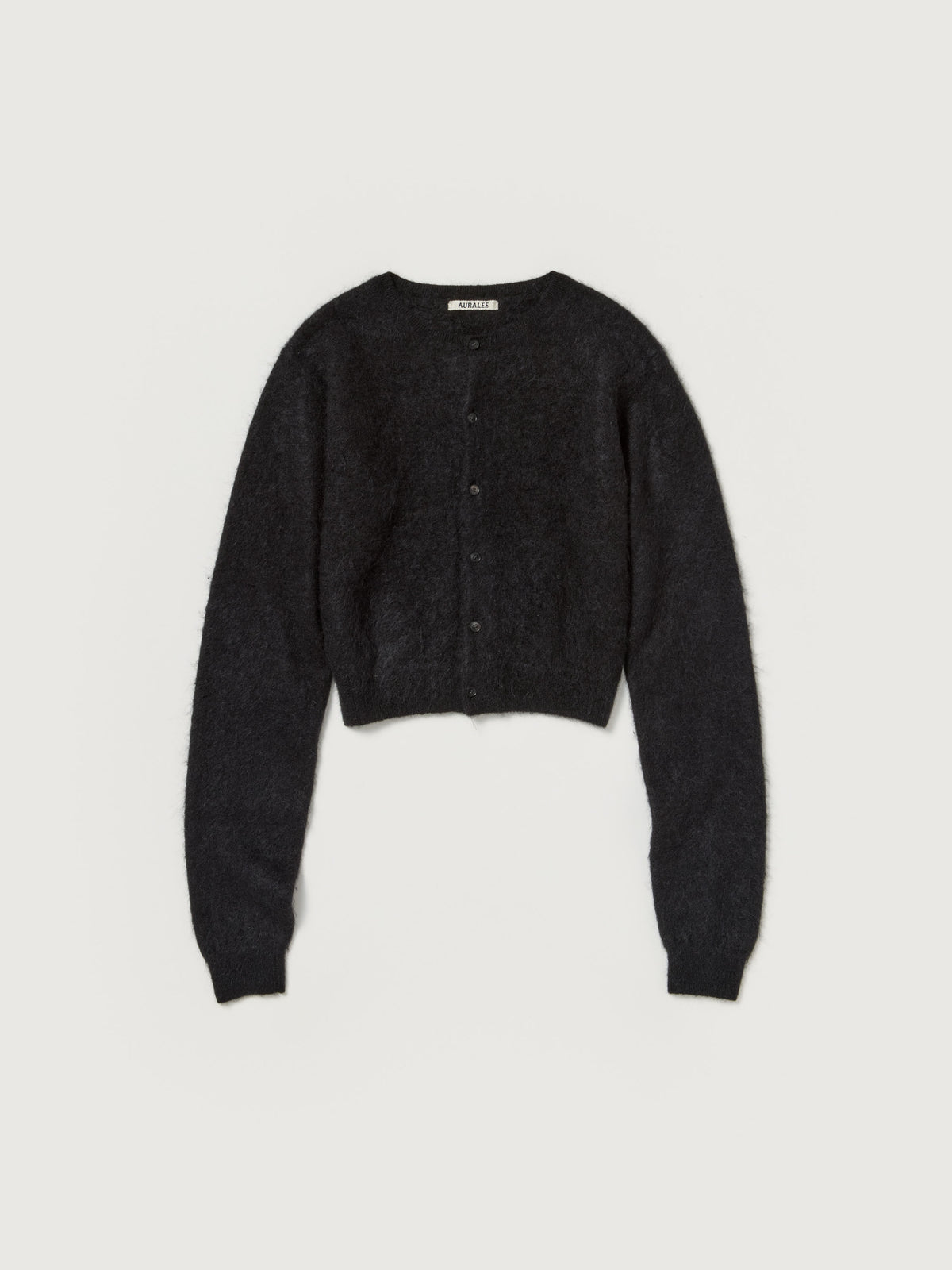 GARMENT-DYED BABY ALPACA FUR KNIT CREW-NECK CARDIGAN