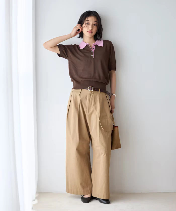 Relaxed Fit Color Design Polo Knit / Bicolor / Multi Stripe