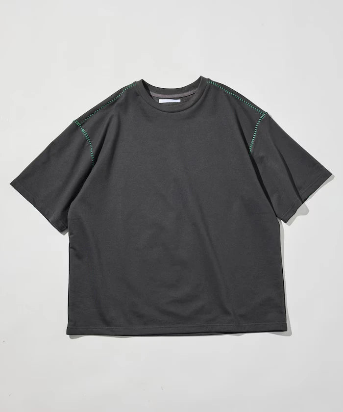 Box Silhouette Contrast Ladder Stitch Crew Neck T-Shirt