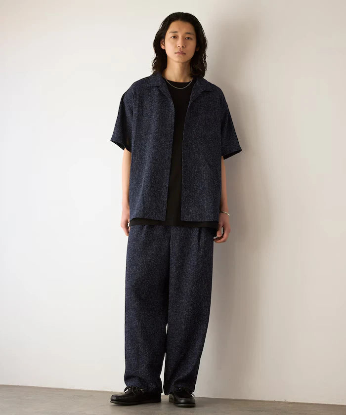Dry Touch Summer Tweed Short Sleeve Open Collar Shirt