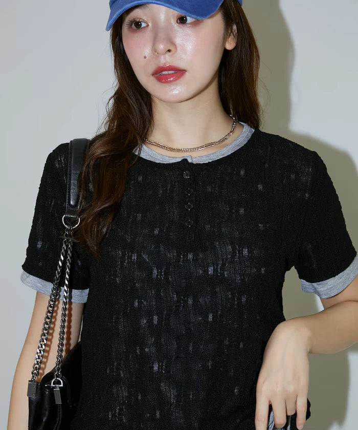 <Set Item> Cut x Jacquard Henry Neck T-Shirt Limited Edition