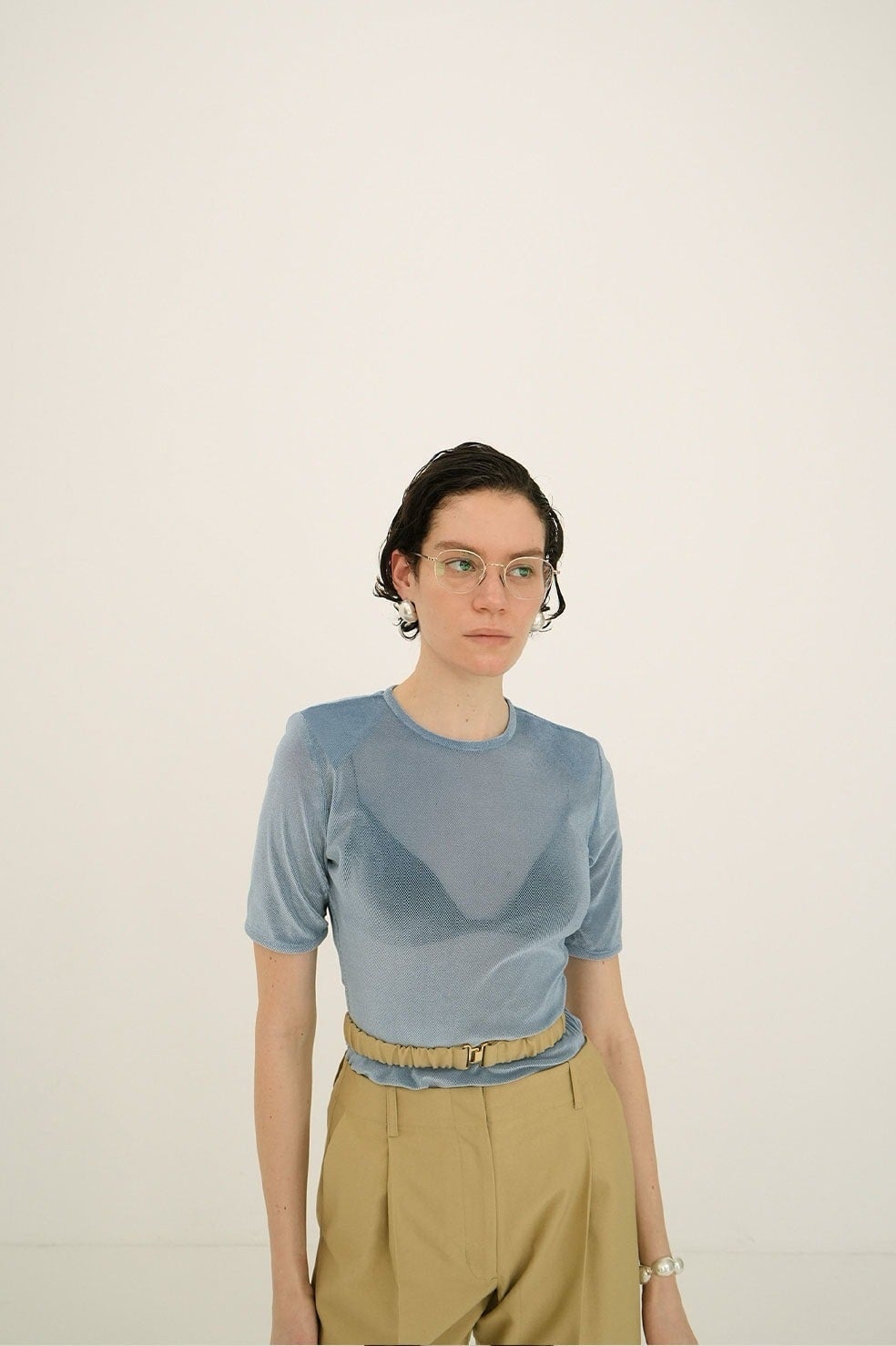 SHEER VELOUR POWER SHOULDER TOPS