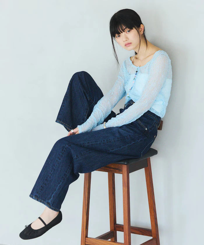 Many Button Lace Shirring Cardigan