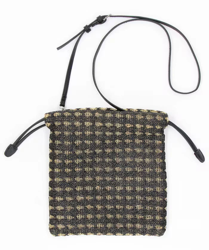 2 Way Raffia Style Lamé Drawstring Shoulder Bag