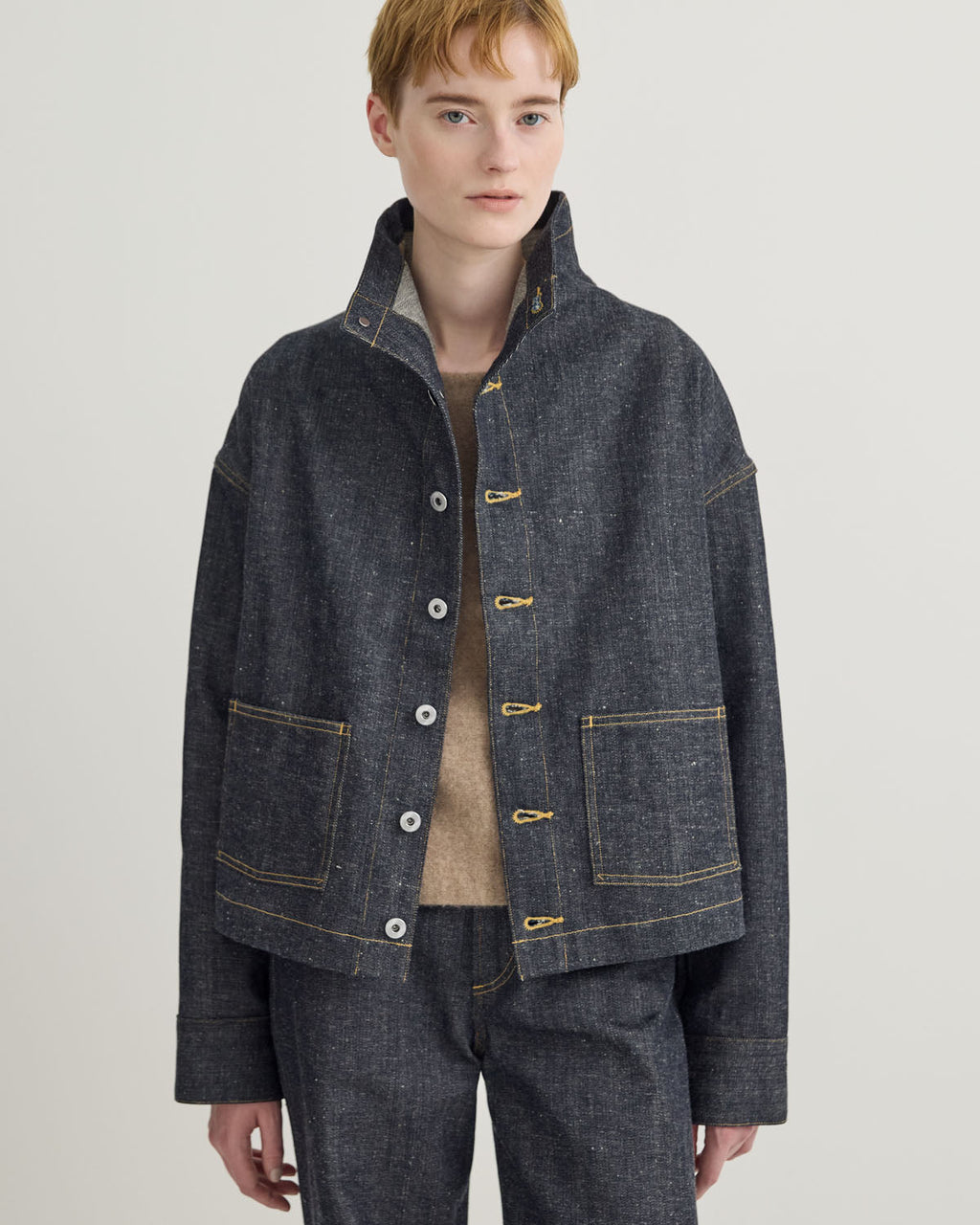 FUNNEL NECK DENIM COVERALL JACKET