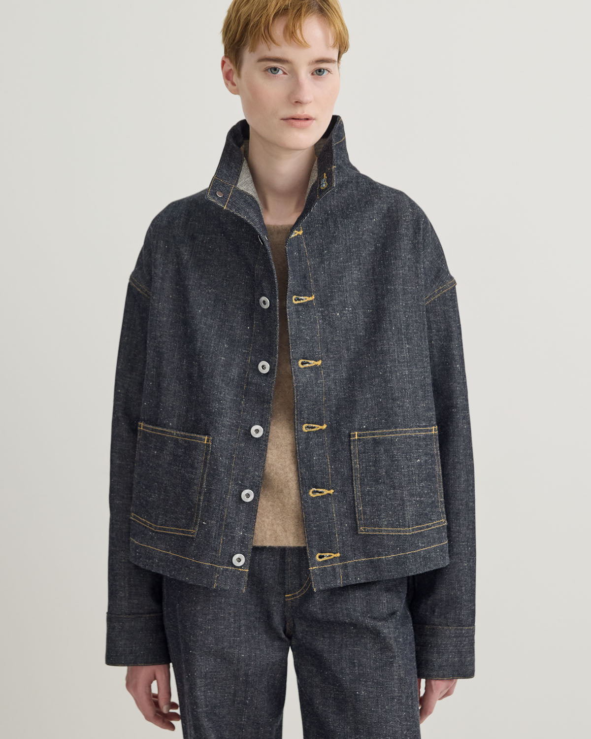 FUNNEL NECK DENIM COVERALL JACKET