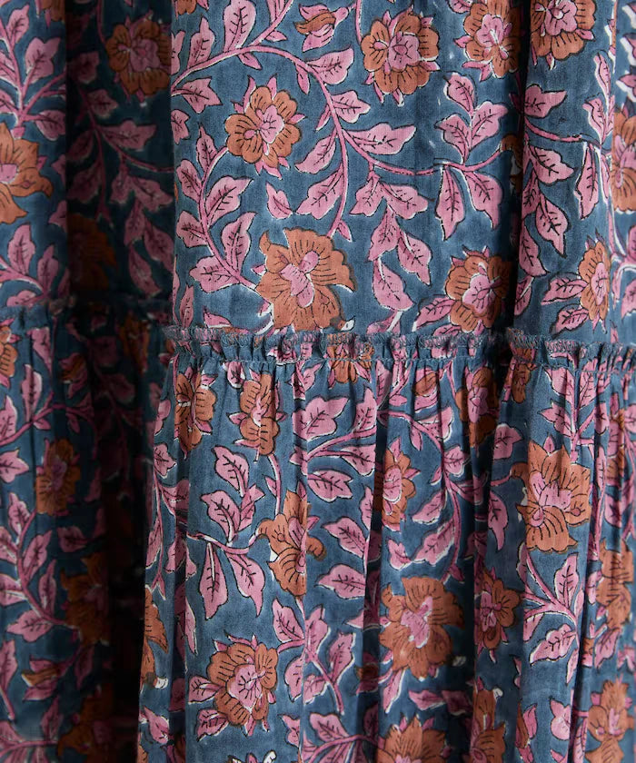 India Woodblock Flower Print Cami Dress