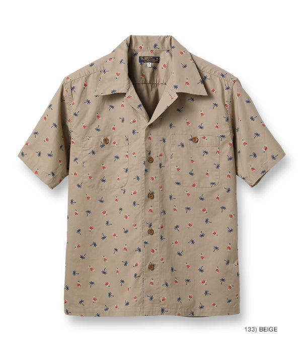 COTTON TWILL REGULAR COLLAR SHIRT “HULA & PALM TREE”