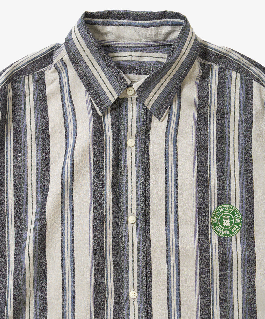 banshu ori wide shirt navy stripe