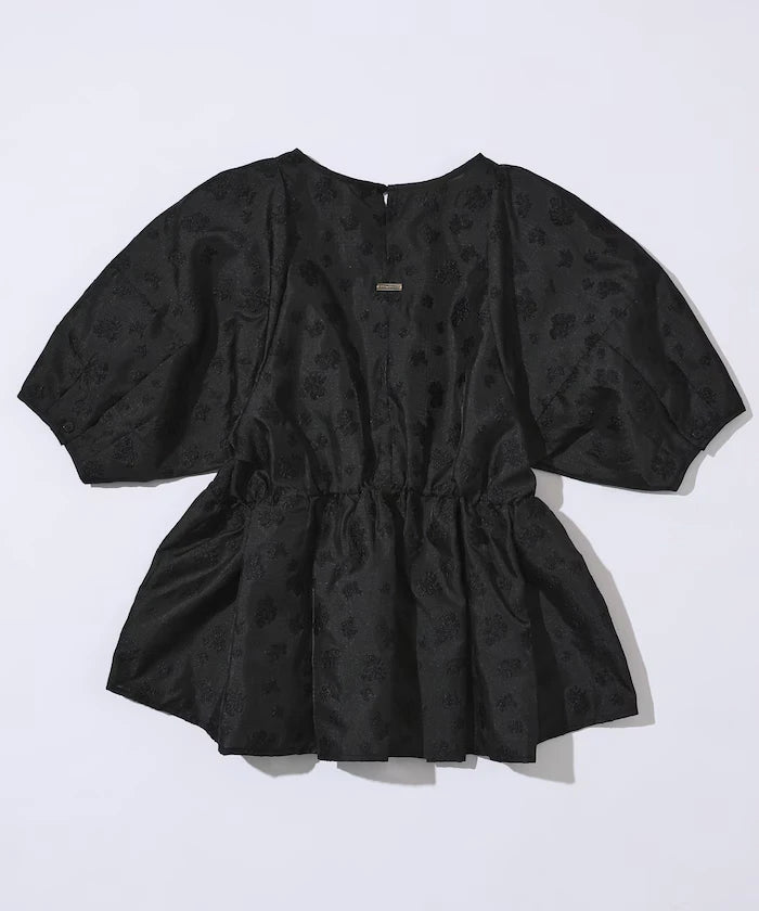 Flower Sheer Jacquard Volume Sleeve Peplum Blouse / 5 Minutes Sleeve