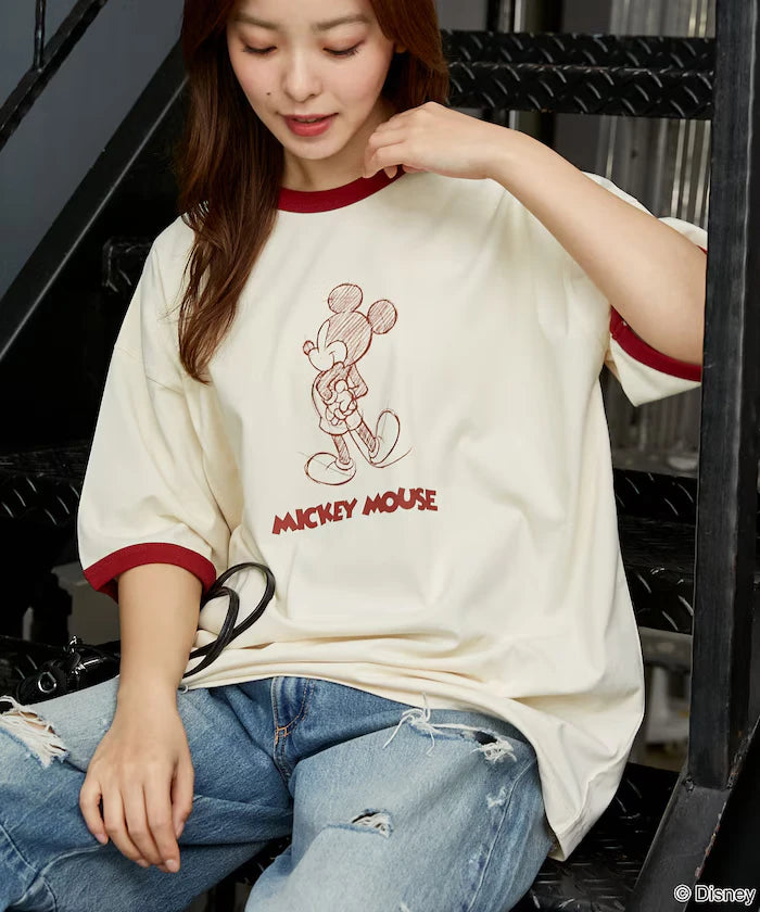 <Functional Material>Mickey Mouse/Sketch Ringer T-Shirt Limited Edition