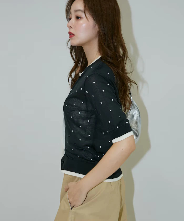 Dot Pattern Layered Short Sleeve Knit Cardigan Limited Release