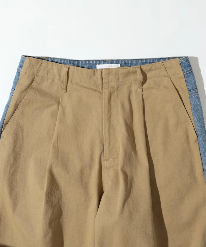 Chino Denim Docking Pants / Wide Straight Pants