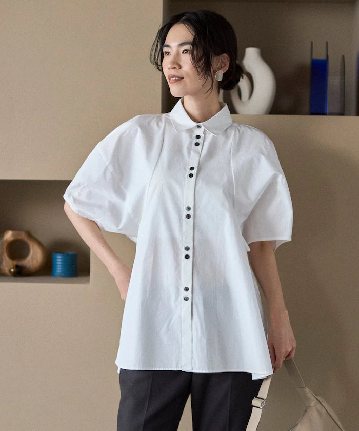 Color Added Balloon Sleeve Shirt / 5 Sleeve Blouse