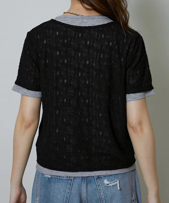 <Set Item> Cut x Jacquard Henry Neck T-Shirt Limited Edition