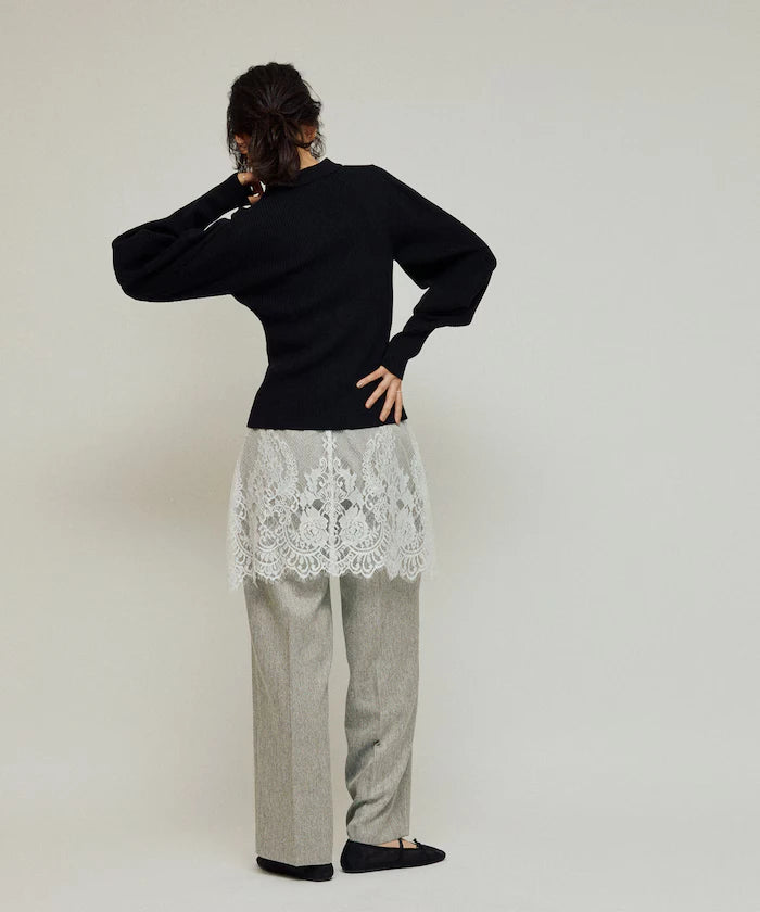 Lace Layered Slacks / Center Press Wide Slacks