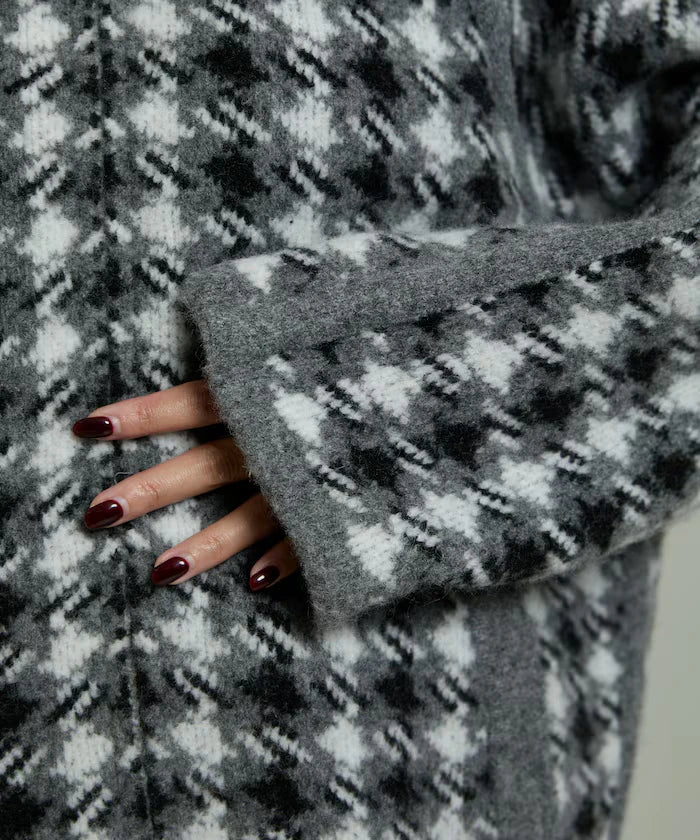 Wool Blend Gancube Check Knit Zip Blouson