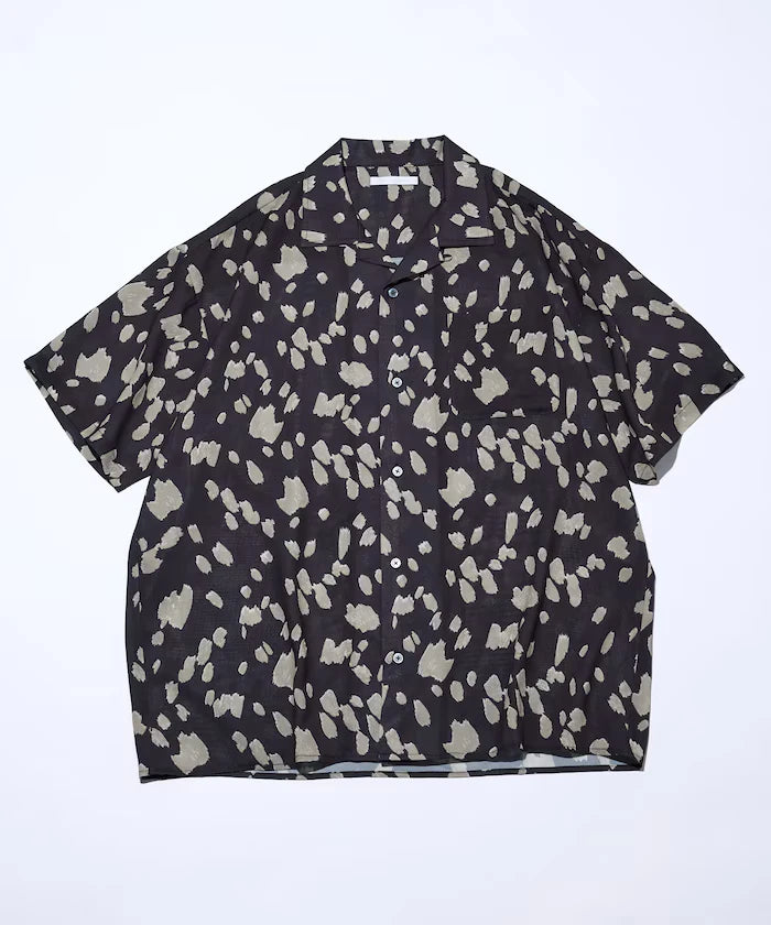 Mesh Open Collar Pattern Short Sleeve Shirt / Allover Design Open Collar Shirt / Big Silhouette