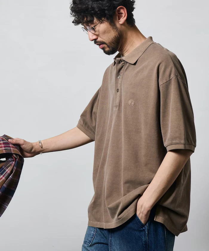 Big Silhouette Vintage Process One Point Embroidery Short Sleeve Polo Shirt