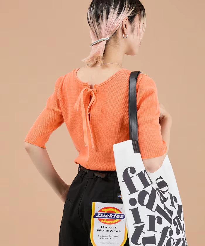 Ribbon Tied 2WAY Waffle 5 Sleeve T-Shirt