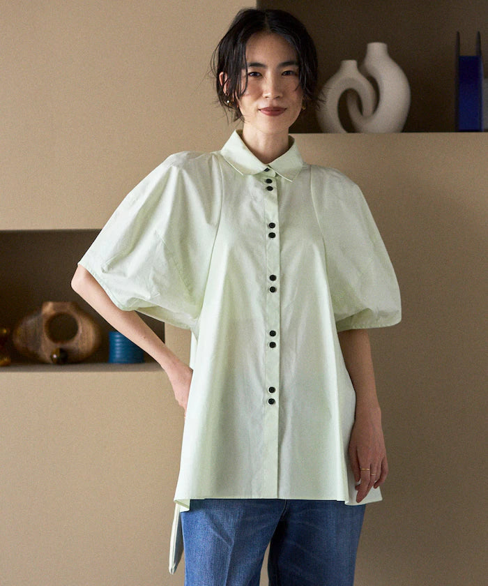 Color Added Balloon Sleeve Shirt / 5 Sleeve Blouse