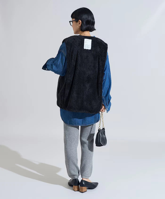 Cotton Nylon Twill Reversible Boa Vest