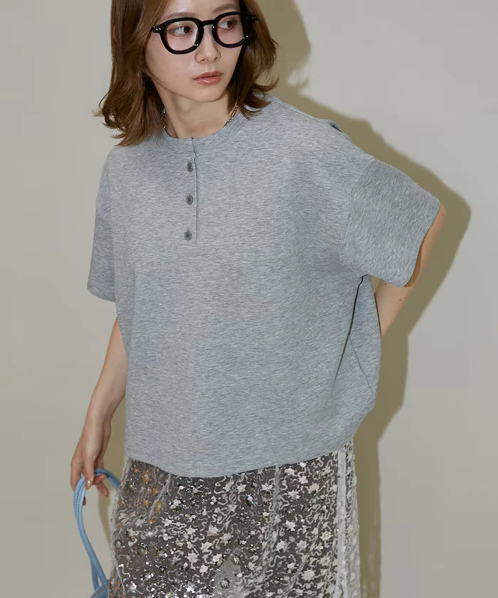 <contact cool> Cool Ponte Henry Neck T-Shirt Limited Release
