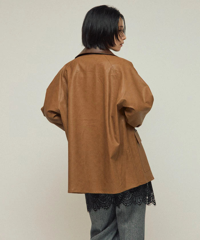 Oversized leatherette blouson / Mixed material switching