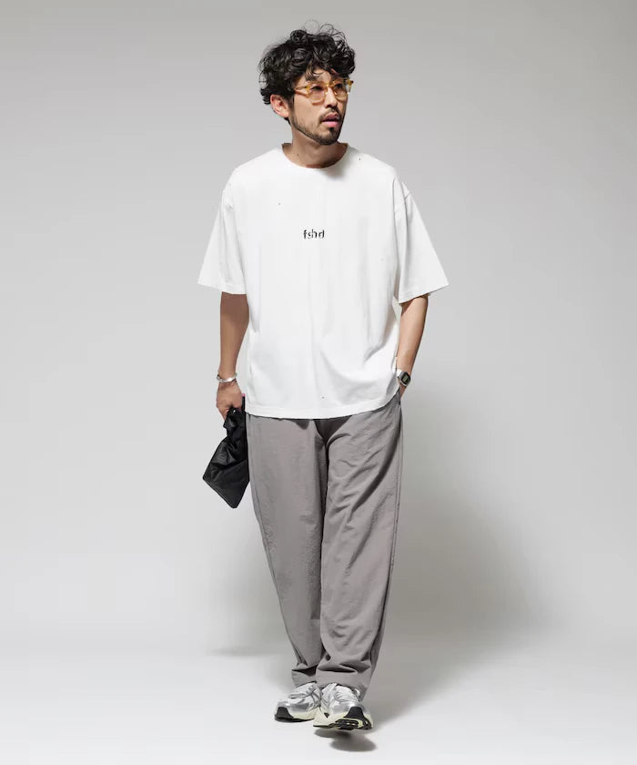 Wide Straight Nylon Track Pants / Tapered Silhouette Easy Nylon Pants