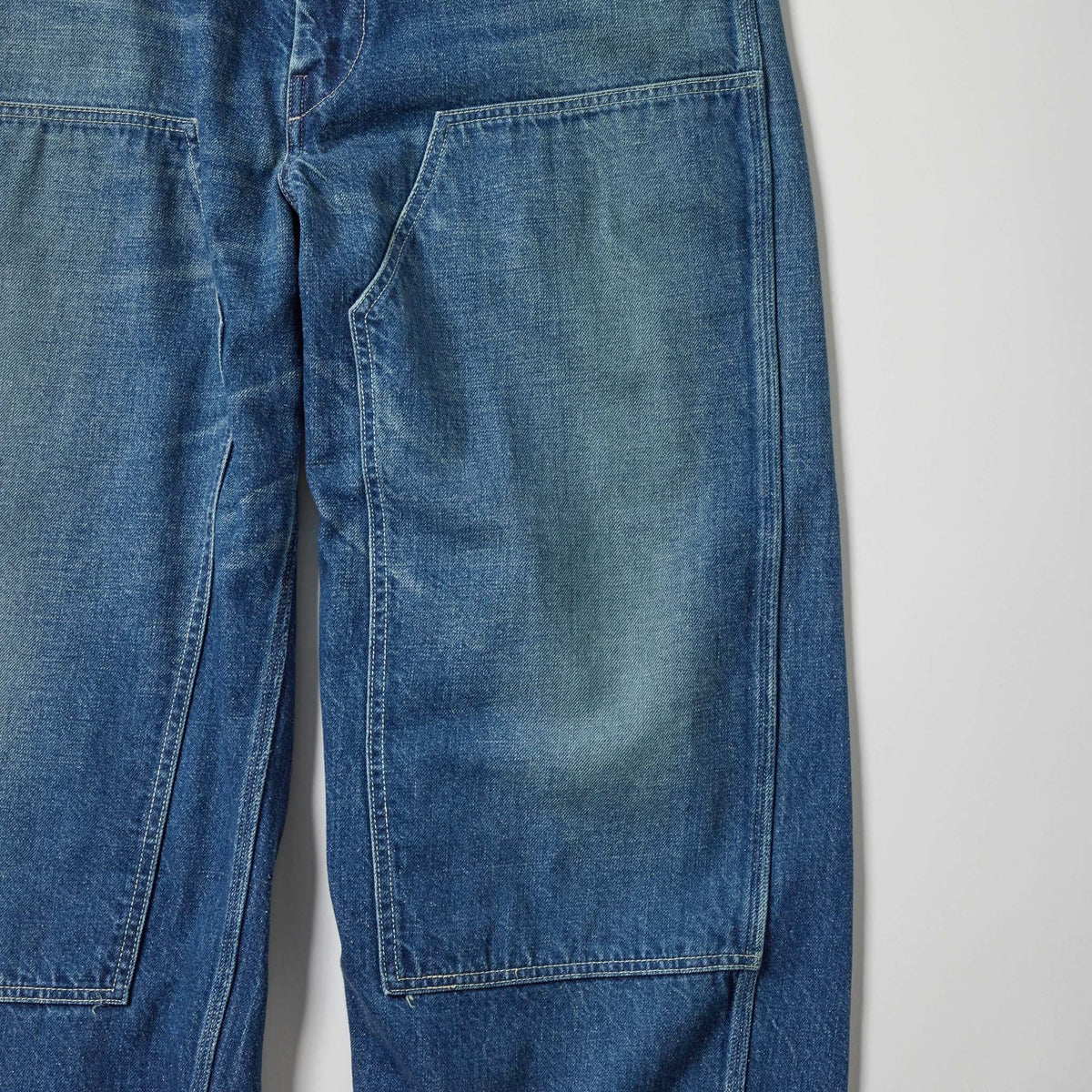 Recycled Waste Suvin Cotton Yarn 11.5oz. Denim Double Knee Painter Pants Vintage Washed