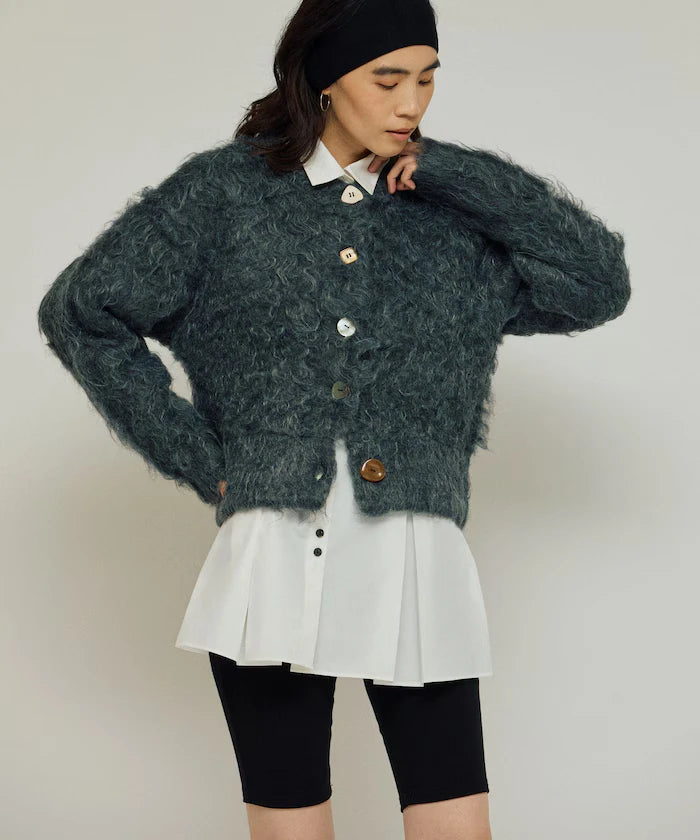 Variation Button Shaggy Knit Cardigan