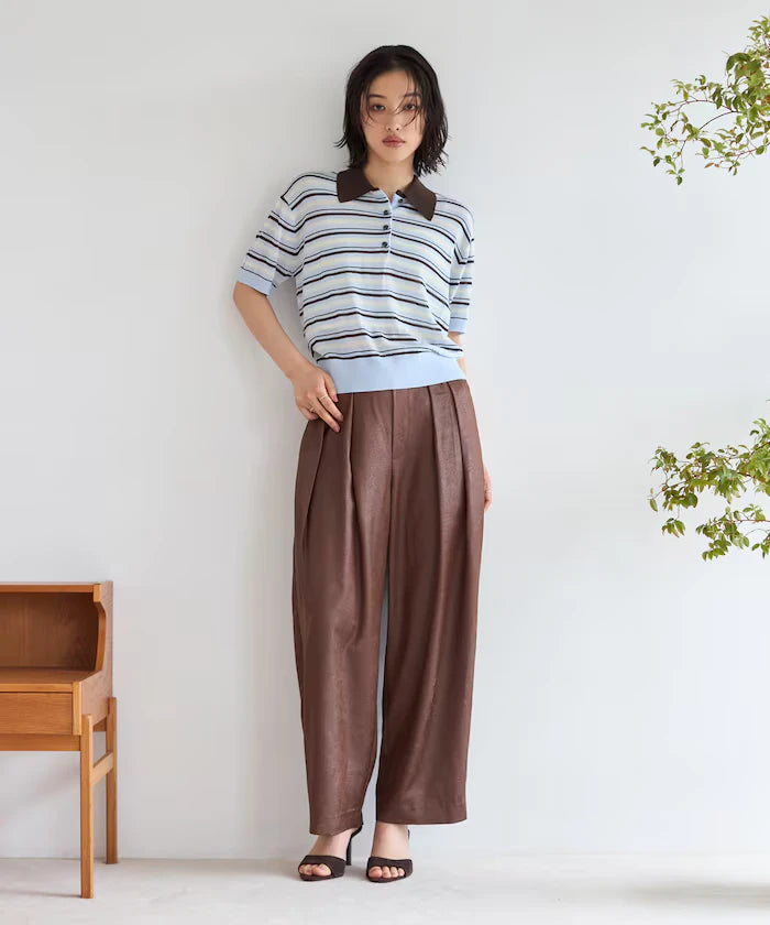 Relaxed Fit Color Design Polo Knit / Bicolor / Multi Stripe