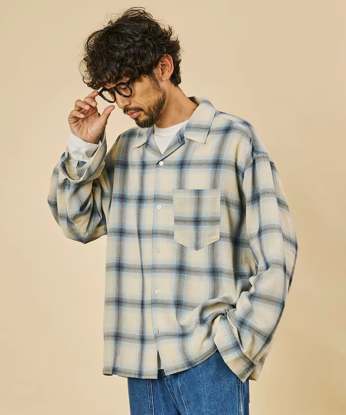 Relaxed Fit Sheer Ombre Check Open Collar Shirt
