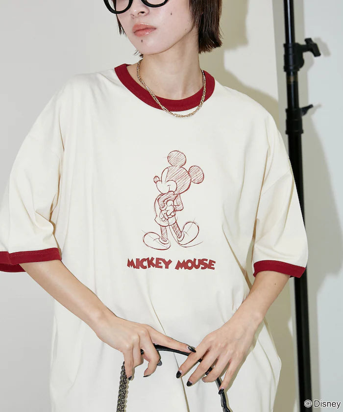 <Functional Material>Mickey Mouse/Sketch Ringer T-Shirt Limited Edition