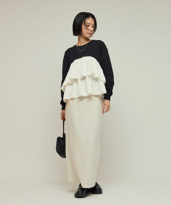 Organic Cotton Docking Frill Sweat / Relaxed Fit / Backed Sweat