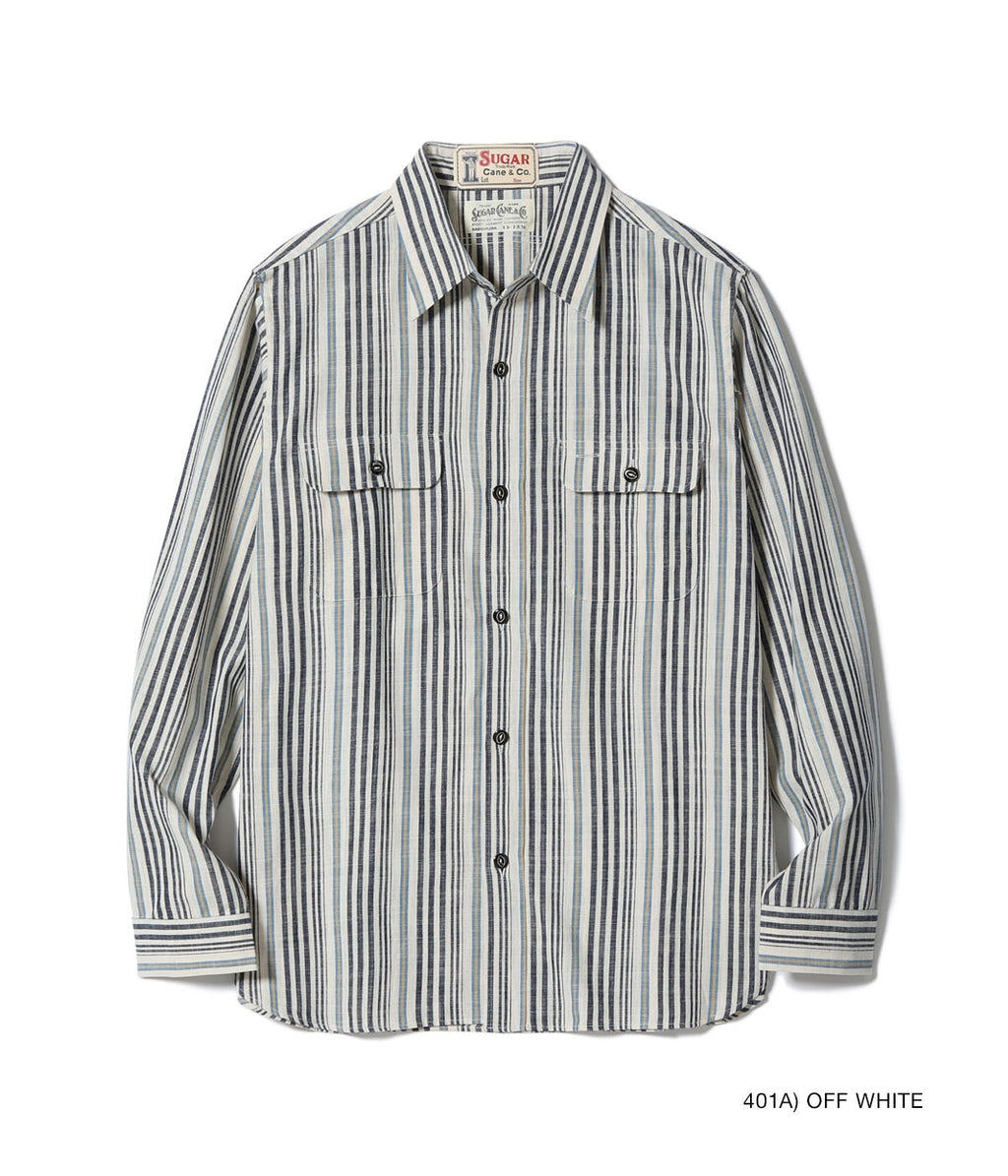 FICTION ROMANCE 5.5oz. INDIGO STRIPE WORK SHIRT