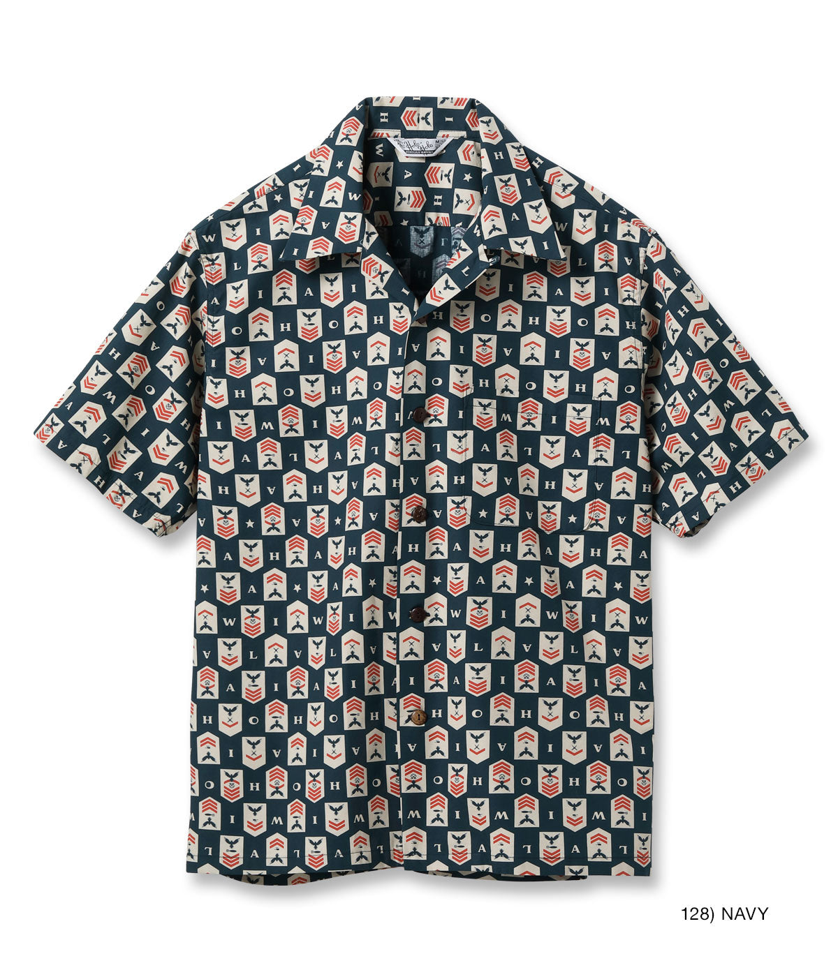 Cotton Broad Hawaiian Shirt 'Navy's Chevron'