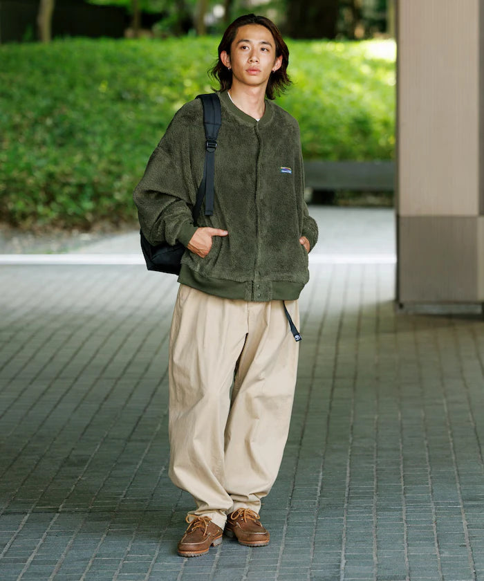 Relaxed Fit Shaggy Fleece Crew Neck Cardigan