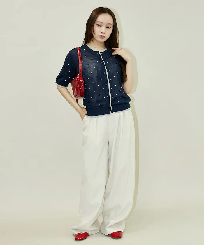 Dot Pattern Layered Short Sleeve Knit Cardigan Limited Release