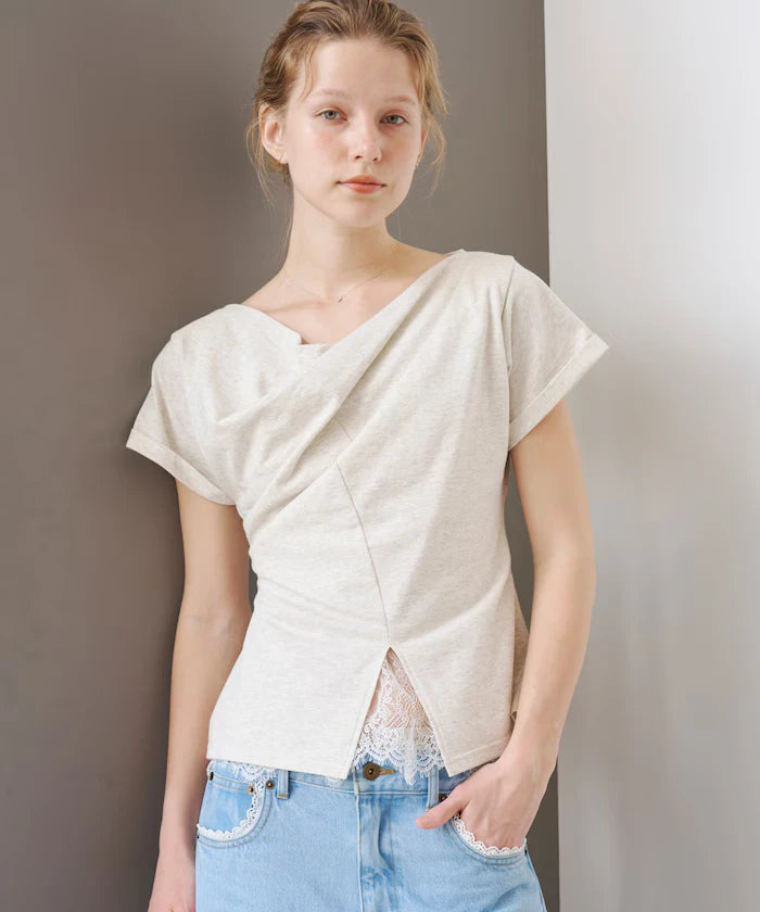 Lace Docking Draped Neck Top 【Limited Edition】