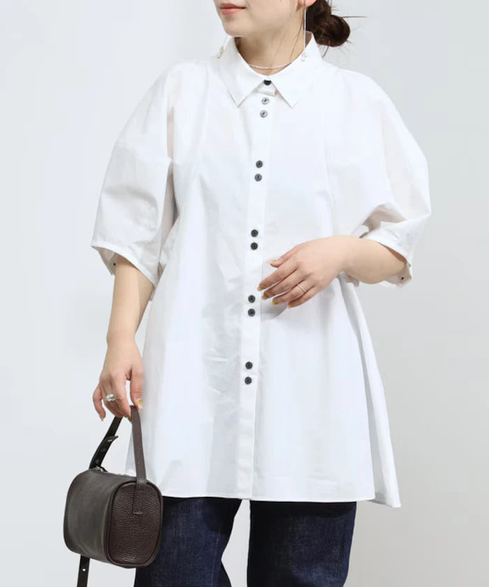 Switching Design Balloon Sleeve Shirt / 5-Minute Sleeve Blouse [Limited Edition]
