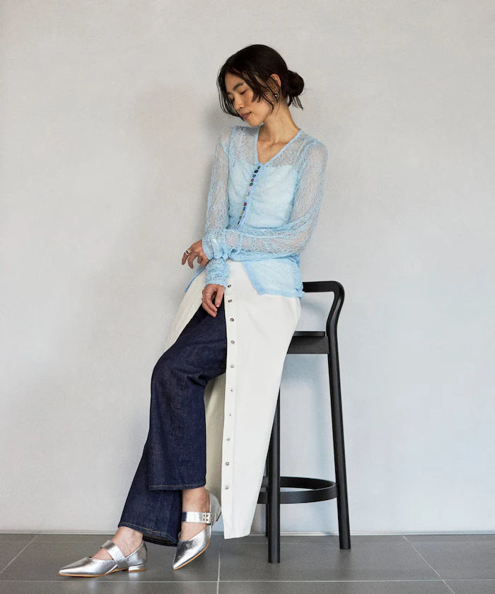 Many Button Lace Shirring Cardigan