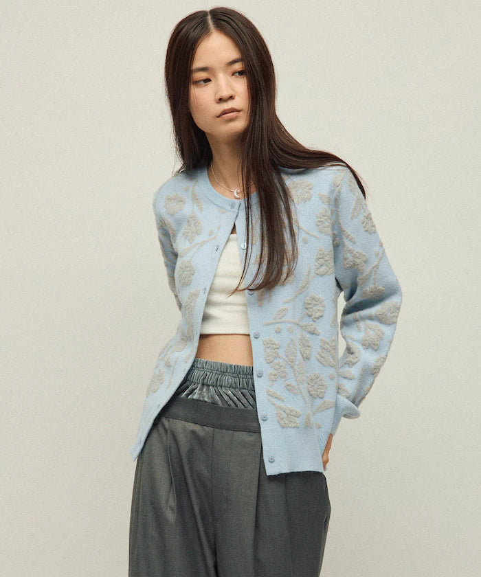Flower Jacquard Knit Cardigan