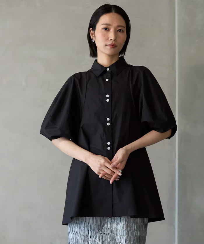 Switching Design Balloon Sleeve Shirt / 5-Minute Sleeve Blouse