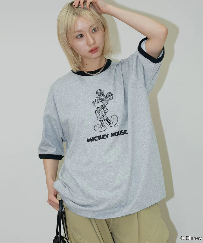 <Functional Material>Mickey Mouse/Sketch Ringer T-Shirt Limited Edition